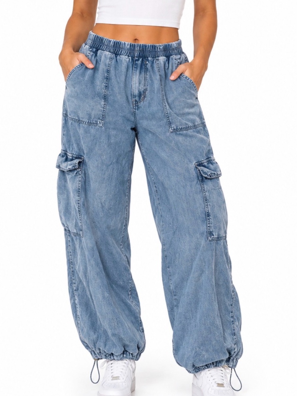 Jane and Delancey Light Wash Cargo Jogger Pants Utility Drawstring pants SZ XL
